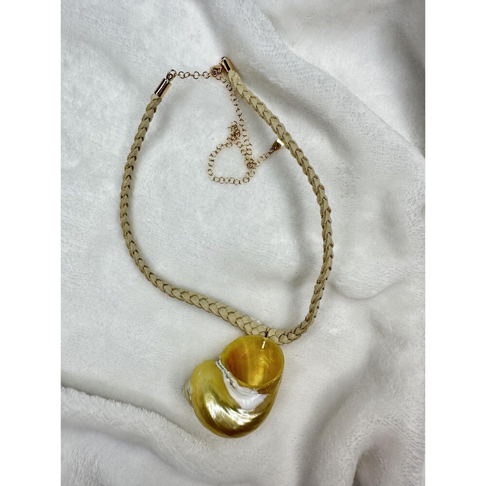 NEW Free People Sara Shell Choker Gold Neutral Beach Bohemian Suede Shiny Summer - Picture 2 of 2